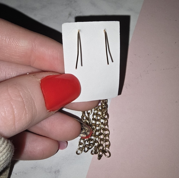 Gold Tassell Chain Dangle Earrings - Picture 4 of 4